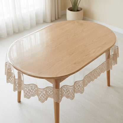 Захисна скатертина з силікону, з мереживом, овальна, 160х350см, Maison Royale Candy Cappuccino, Бежевий / Скатертина з ажурним краєм