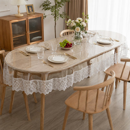 Захисна скатертина з силікону, з мереживом, овальна, 160х350см, Maison Royale Candy Cappuccino, Бежевий / Скатертина з ажурним краєм