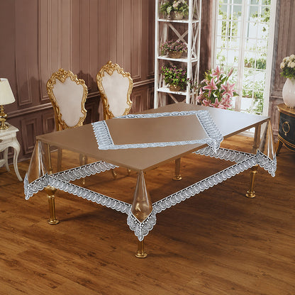 Скатертина з силікону, з мереживом, прямокутна, 160х400см, Maison Royale Zaliv Powder, Пудра / Скатертина м'яке скло ажурна