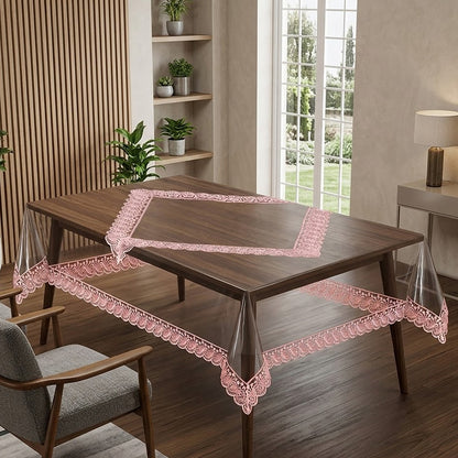 Скатертина з силікону, з мереживом, прямокутна, 160х400см, Maison Royale Zaliv Powder, Пудра / Скатертина м'яке скло ажурна