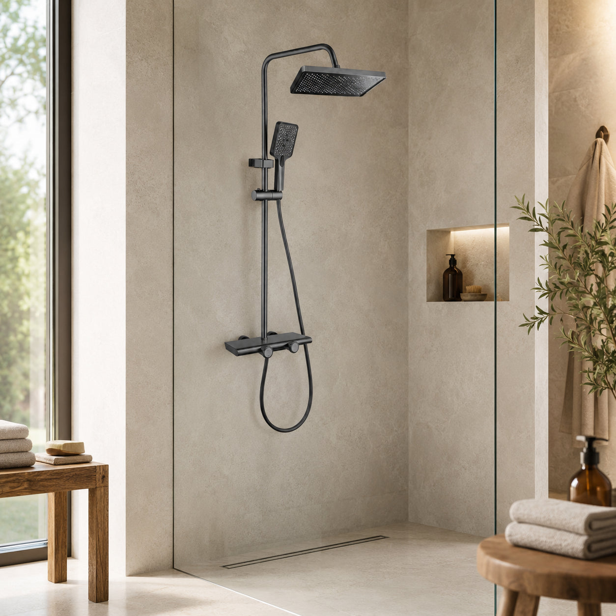 Душова система зі змішувачем Faucet CR-25HT030, Графіт /  Тропічний душ для душової кабіни та ванної / Душова панель