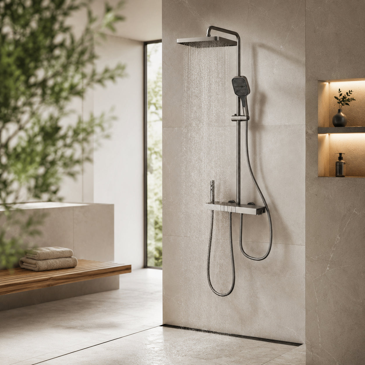 Душова система зі змішувачем Faucet CR25-HT028, Графіт / Душова панель Тропічний душ / Душова стійка для ванної
