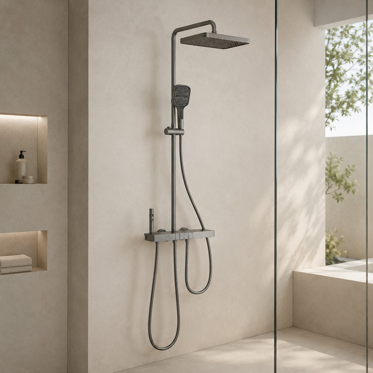 Душова система зі змішувачем Faucet CR25-HT028, Графіт / Душова панель Тропічний душ / Душова стійка для ванної