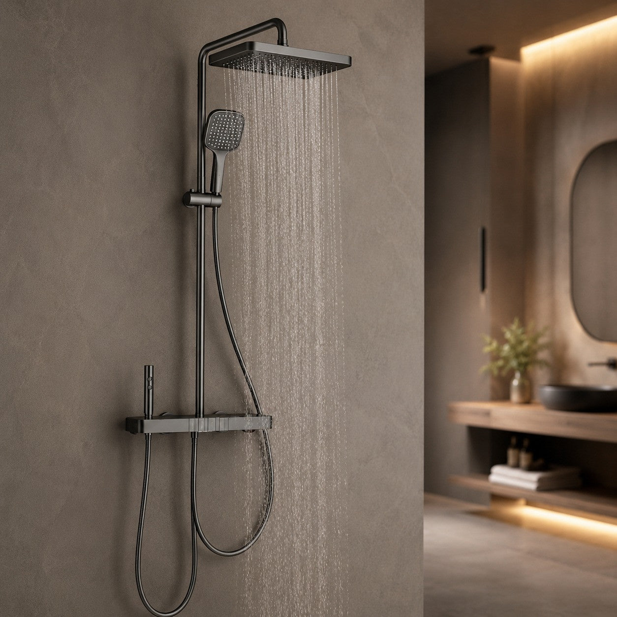 Душова система зі змішувачем Faucet CR25-HT028, Графіт / Душова панель Тропічний душ / Душова стійка для ванної