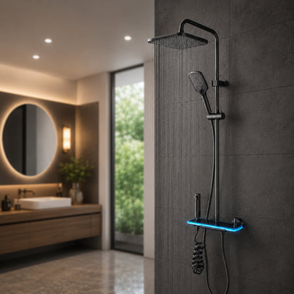 Душовий гарнітур зі змішувачем, LED підсвітка, Faucet CRH-8921, Графіт / Душова стійка тропічний душ / Душова панель для ванної