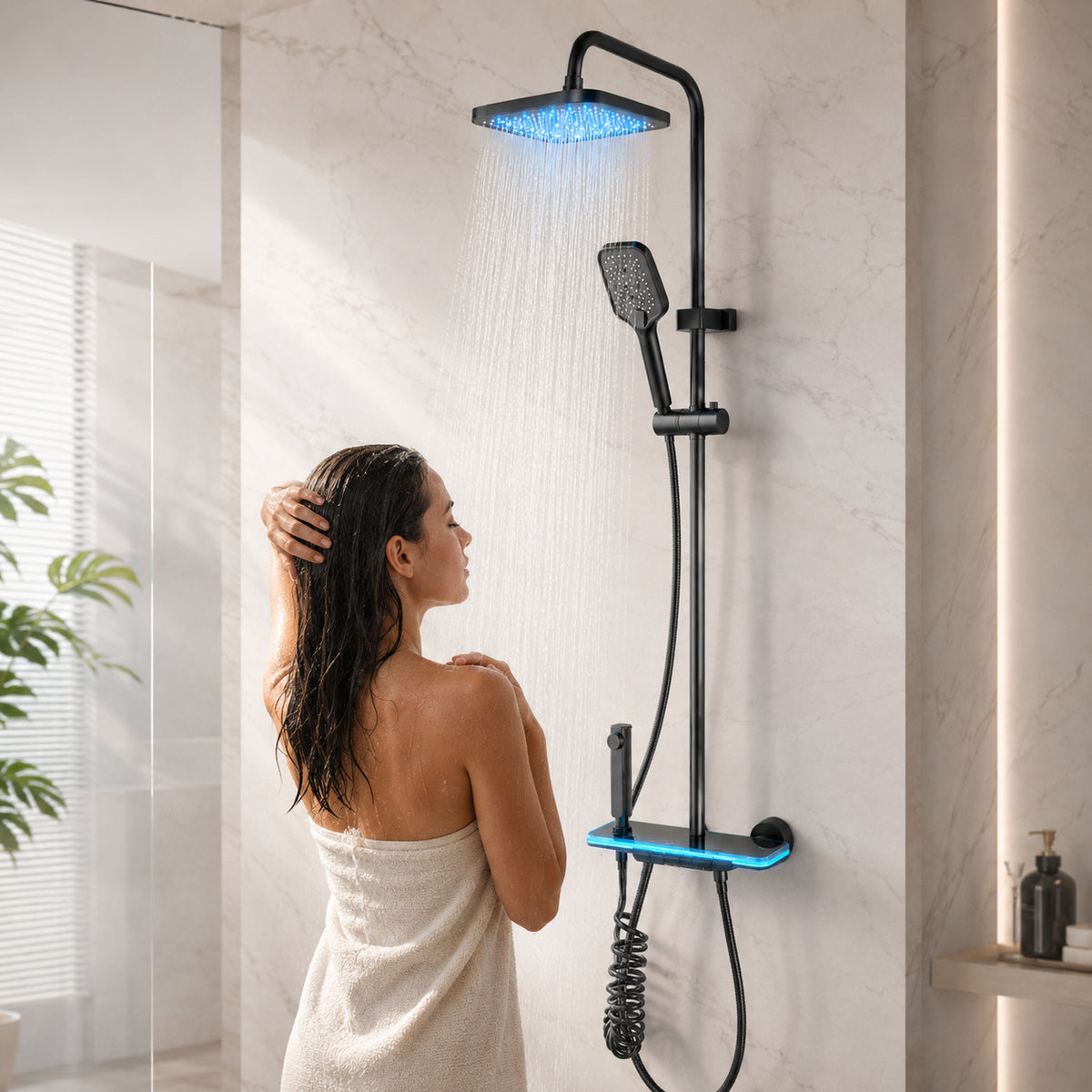 Душовий гарнітур зі змішувачем, LED підсвітка, Faucet CRH-8921, Графіт / Душова стійка тропічний душ / Душова панель для ванної
