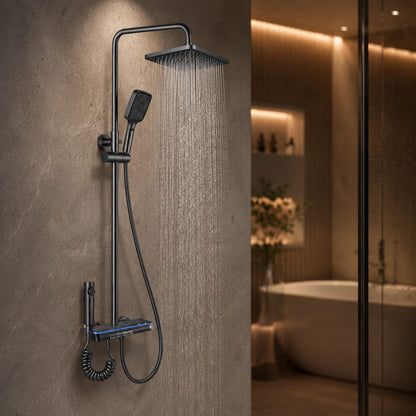 Душова система з термостатом та дисплеєм Faucet CR-25HT007, Графіт / Душова стійка тропічний душ / Гарнітур зі змішувачем
