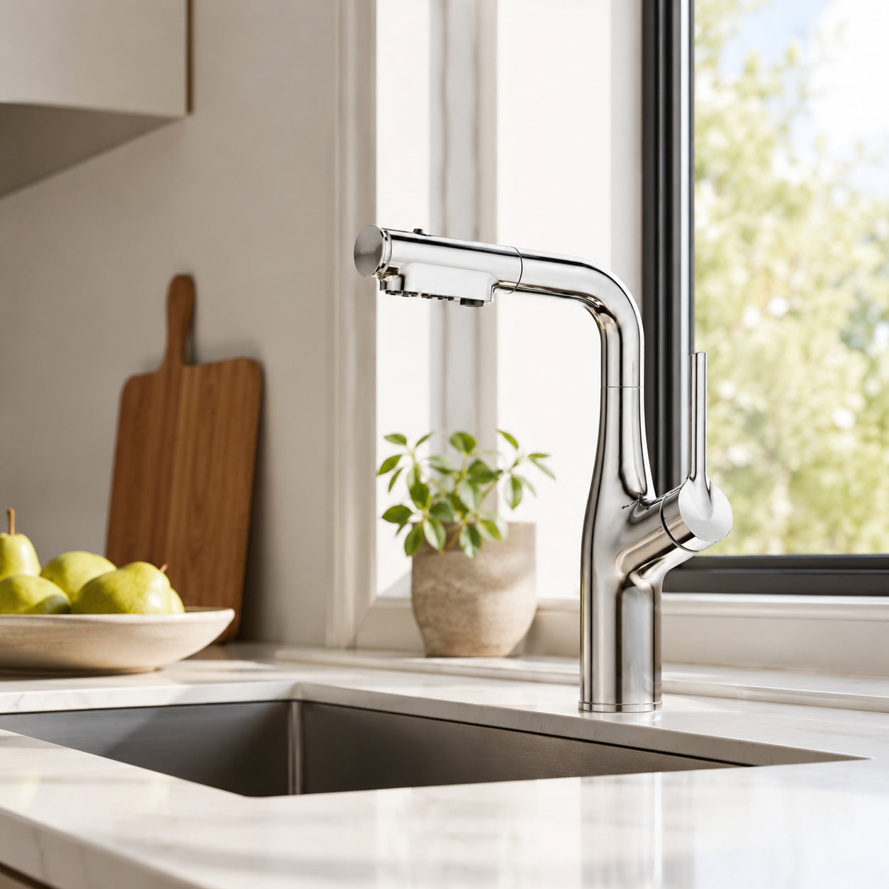 Змішувач для кухні з висувною лійкою, Faucet CR-8428, Хром / Кухонний кран з нержавіючої сталі / Висувний змішувач для мийки