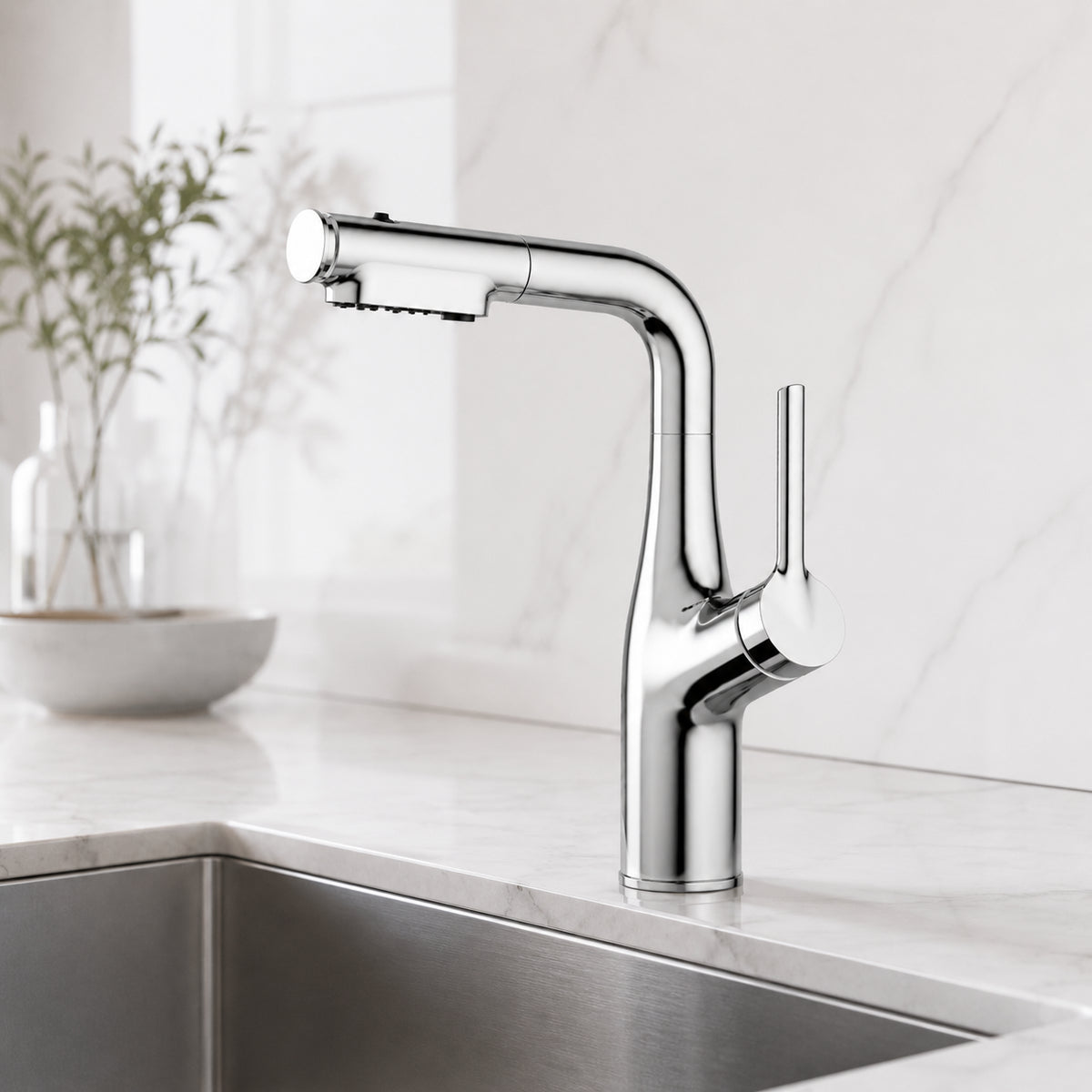 Змішувач для кухні з висувною лійкою, Faucet CR-8428, Хром / Кухонний кран з нержавіючої сталі / Висувний змішувач для мийки