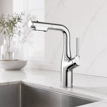Змішувач для кухні з висувною лійкою, Faucet CR-8428, Хром / Кухонний кран з нержавіючої сталі / Висувний змішувач для мийки