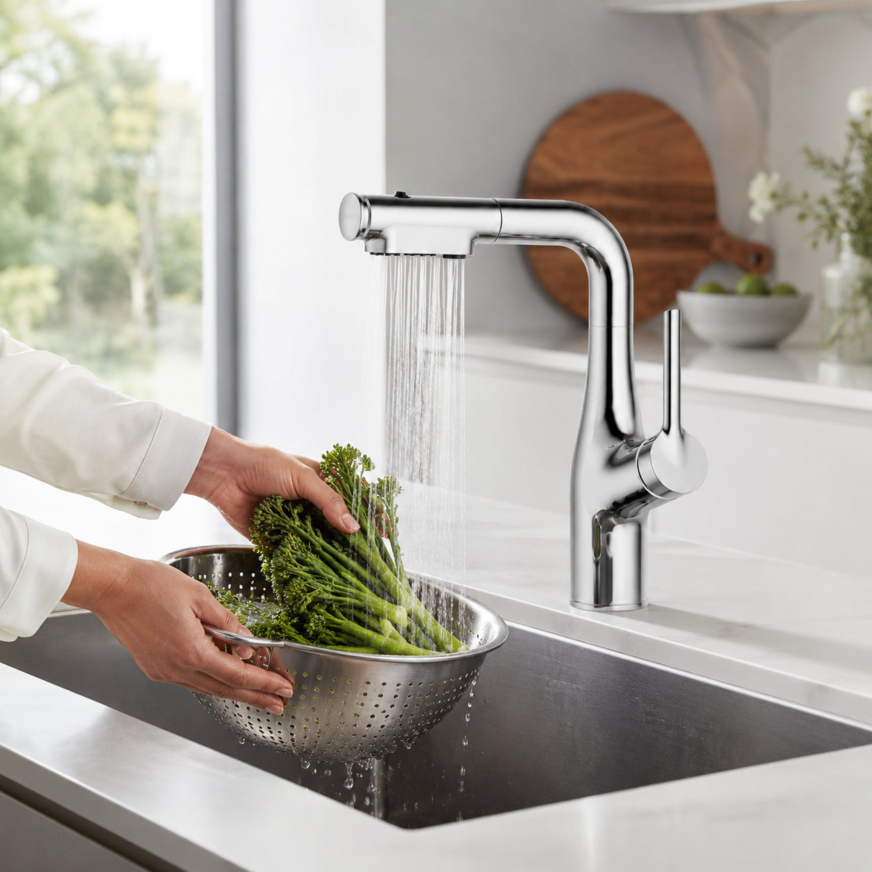 Змішувач для кухні з висувною лійкою, Faucet CR-8428, Хром / Кухонний кран з нержавіючої сталі / Висувний змішувач для мийки