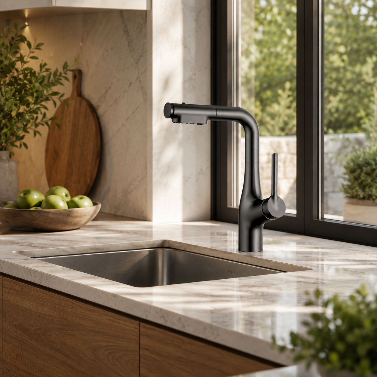 Змішувач для кухні з висувним виливом, 360°, Faucet CR-8429, Чорний / Кран на кухонну мийку / Висувний змішувач для мийки