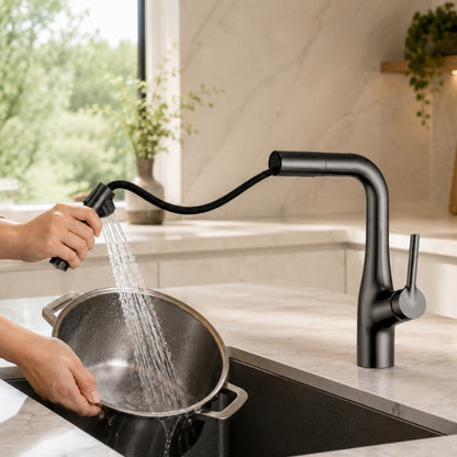 Змішувач для кухні з висувним виливом, 360°, Faucet CR-8429, Чорний / Кран на кухонну мийку / Висувний змішувач для мийки