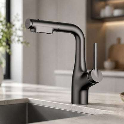 Змішувач для кухні з висувним виливом, 360°, Faucet CR-8429, Чорний / Кран на кухонну мийку / Висувний змішувач для мийки