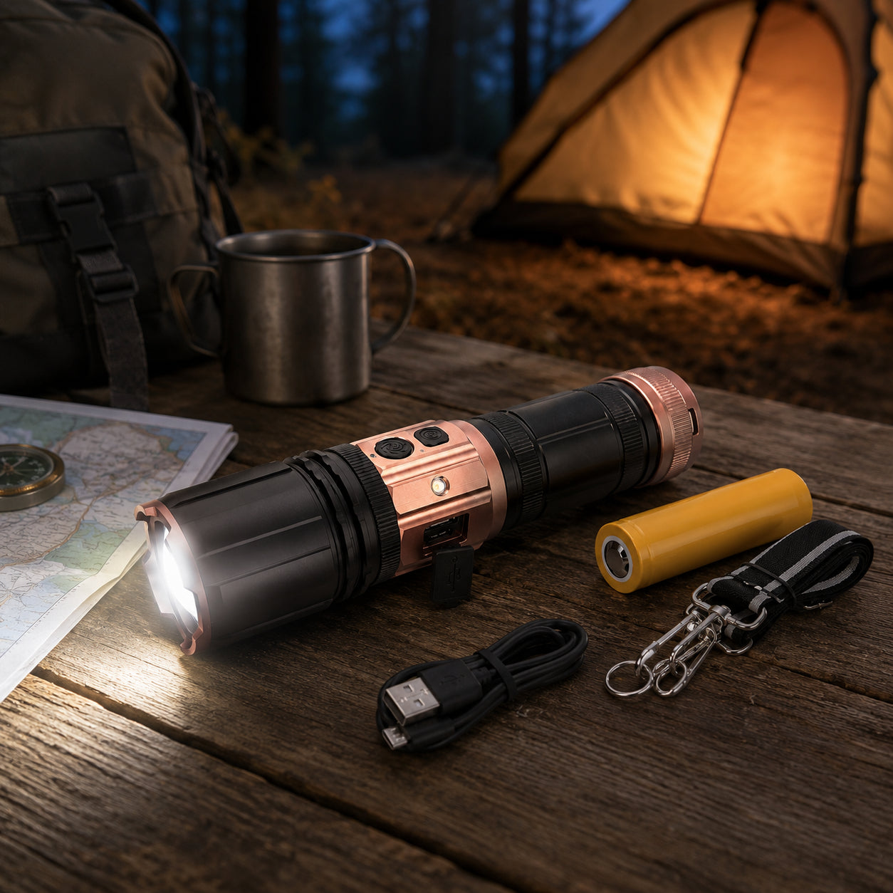 Акумуляторний ліхтарик з Power Bank, 4 режими, USB, Чорний / Світлодіодний ліхтар / Ліхтарик ручний / Ліхтарик на акумуляторі