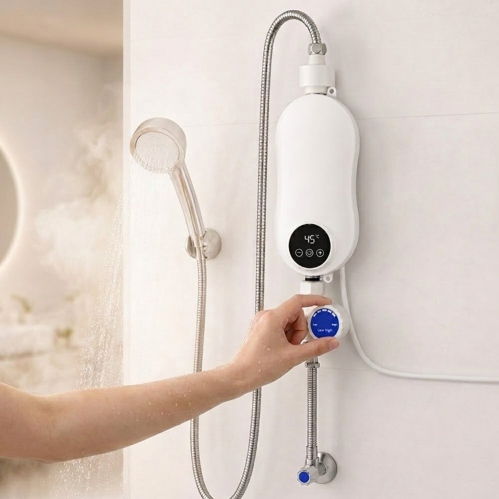 Настінний проточний водонагрівач із душем, 5,5кВт, Electric water heater RYK-007, Білий / Електричний водонагрівач / Бойлер