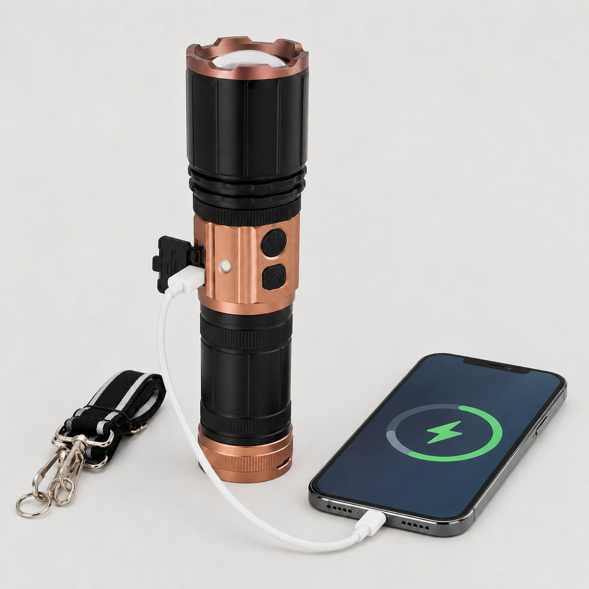 Акумуляторний ліхтарик з Power Bank, 4 режими, USB, Чорний / Світлодіодний ліхтар / Ліхтарик ручний / Ліхтарик на акумуляторі