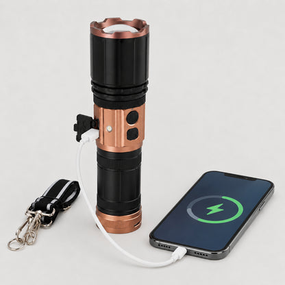 Акумуляторний ліхтарик з Power Bank, 4 режими, USB, Чорний / Світлодіодний ліхтар / Ліхтарик ручний / Ліхтарик на акумуляторі