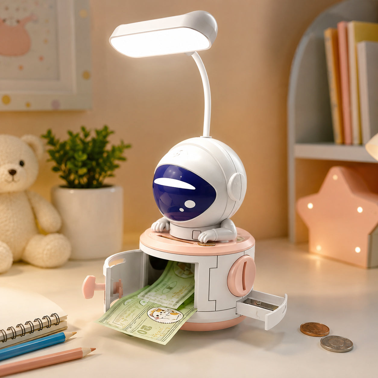 Настільна лампа LED Mini Lamp Space зі стругачкою для олівців і скарбницею, / Лампа-нічник / Світильник для дітей
