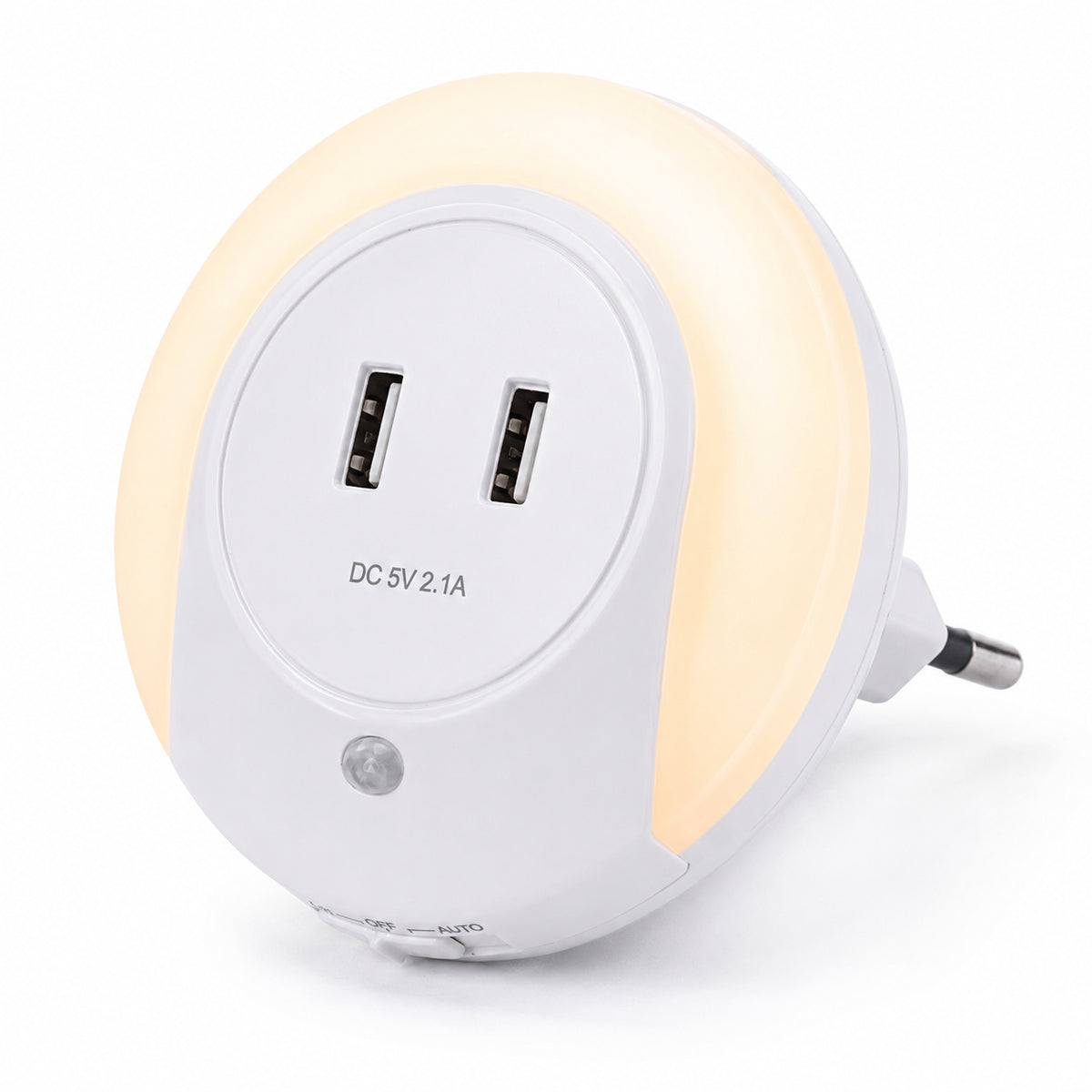 LED нічник у розетку з датчиком світла та 2 USB, Білий / Світильник нічного світла / Дитячий нічник