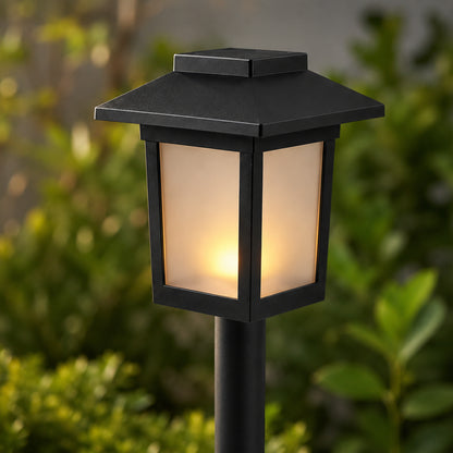 Садовий ліхтар на сонячній батареї Квадрат, LED, 26см, Чорний /  Вуличний світильник імітація полум'я / Ліхтар для саду