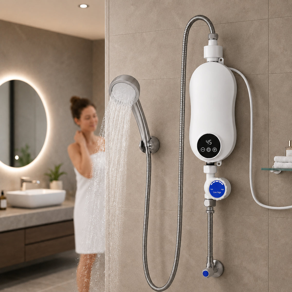 Настінний проточний водонагрівач із душем, 5,5кВт, Electric water heater RYK-007, Білий / Електричний водонагрівач / Бойлер