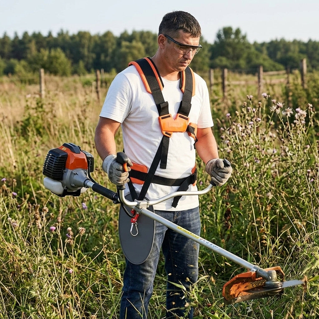 Плечовий ремінь для мотокоси, регульований, з поясом, 75х40х20см / Ремінь для тримера / Ремінь для бензокоси