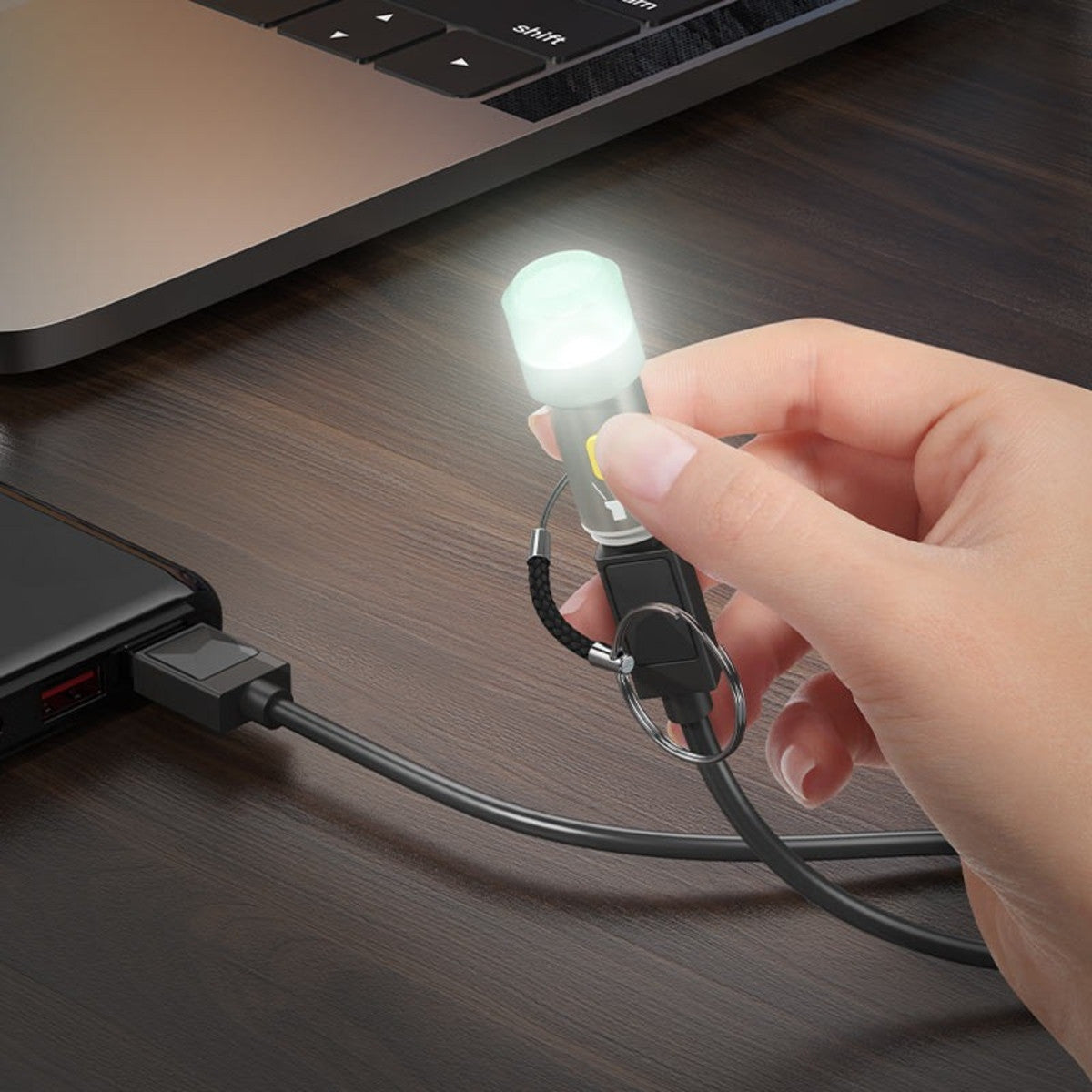 Міні-ліхтарик, USB, Type-C, з розсіювачем та шнурком, UA38A, Золотистий / Портативний LED ліхтарик від павербанка / Адаптер-ліхтар