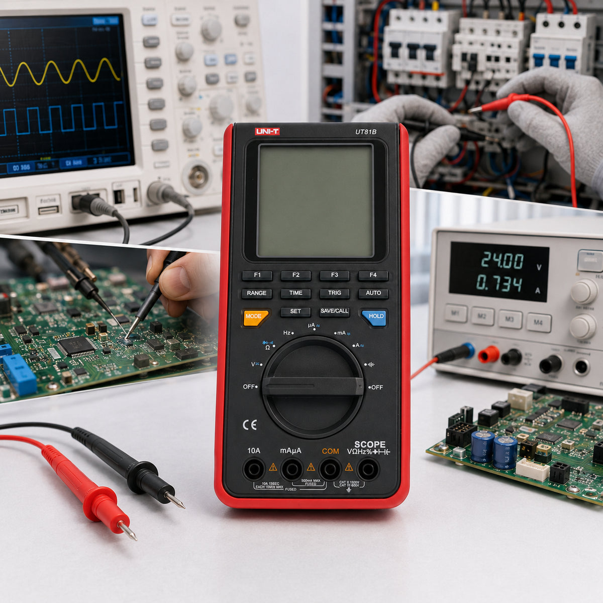Цифровий осцилограф-мультиметр, 8 МГц, 40 МС/с, USB, UNI-T UT81B, Чорний / Портативний скопметр / Вимірювач струму та напруги