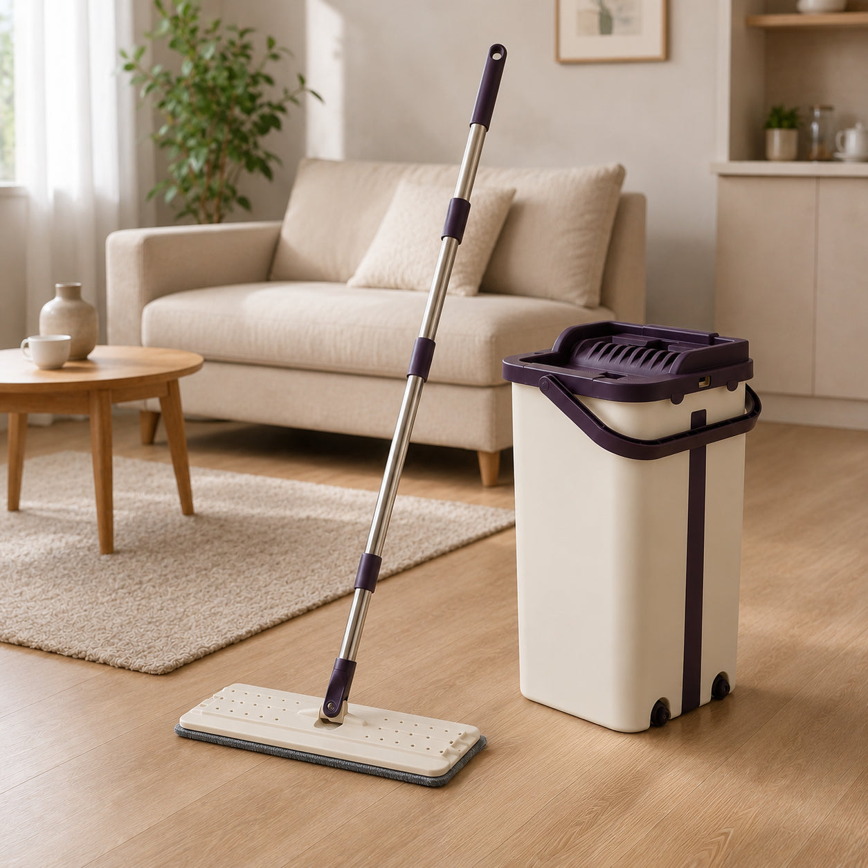 Швабра з віджимом та відром для підлоги 8л, Фіолетова / Набір відро зі шваброю / Швабра для підлоги / Швабра ледащо