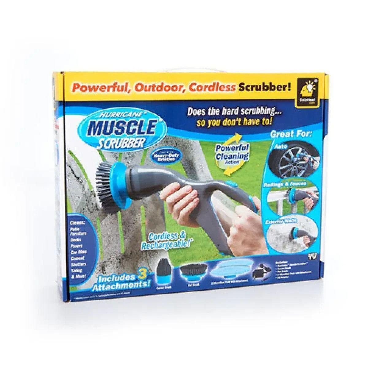Електрична щітка для прибирання з 4 насадками, Hurricane Muscle Scrubber / Бездротова електрощітка для чищення