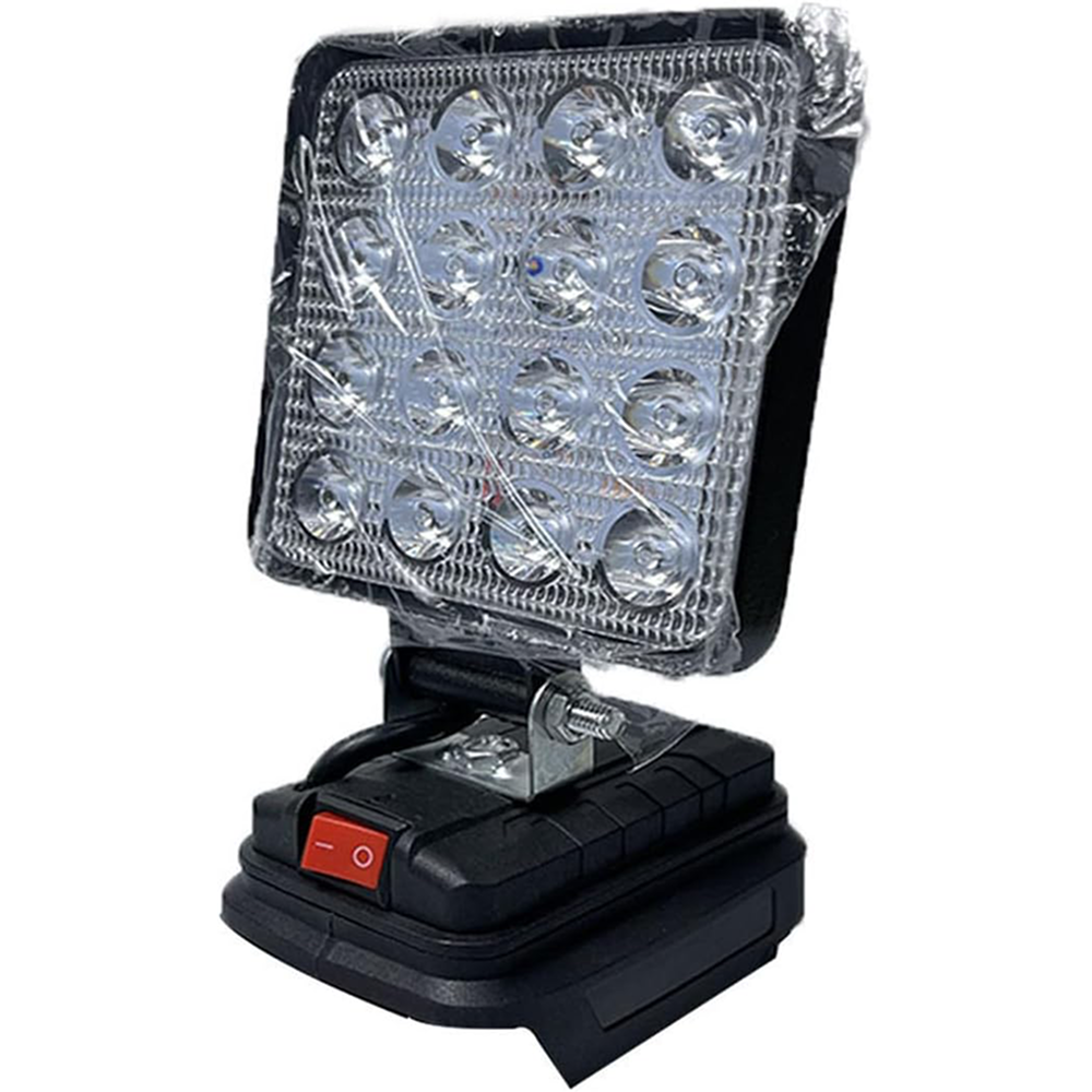 Led прожектор, від акумулятора електроінструмента, 2xUSB, Чорний  / LED лампа для кемпінгу / Світлодіодний ліхтар для природи
