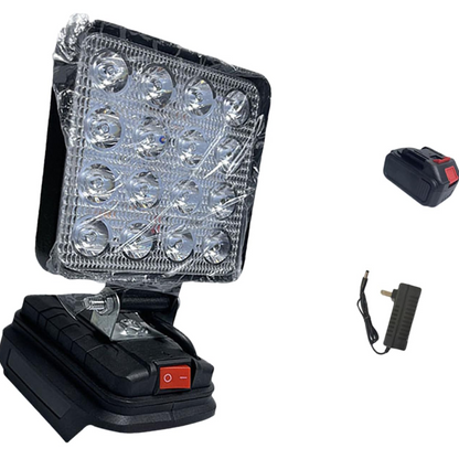 Led прожектор, від акумулятора електроінструмента, 2xUSB, Чорний  / LED лампа для кемпінгу / Світлодіодний ліхтар для природи