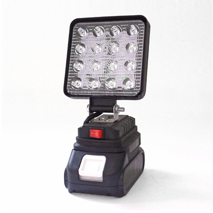 Led прожектор, від акумулятора електроінструмента, 2xUSB, Чорний  / LED лампа для кемпінгу / Світлодіодний ліхтар для природи