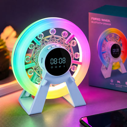 Нічник колонка Bluetooth, Карусель, LCD-дисплей, Блакитна / RGB лампа годинник / Блютуз колонка для спальні / Нічник з будильником