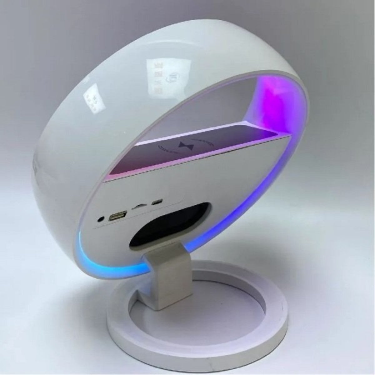 Нічник колонка з бездротовою зарядкою, Bluetooth, Біла / RGB лампа годинник / Блютуз колонка / Нічник з годинником / LED лампа