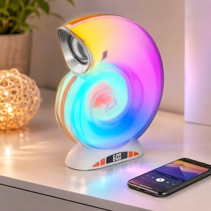 Настільна лампа Ракушка, RGB, з Bluetooth-колонкою та годинником, Біла / LED нічник / Лампа з блютуз / Смарт-світильник