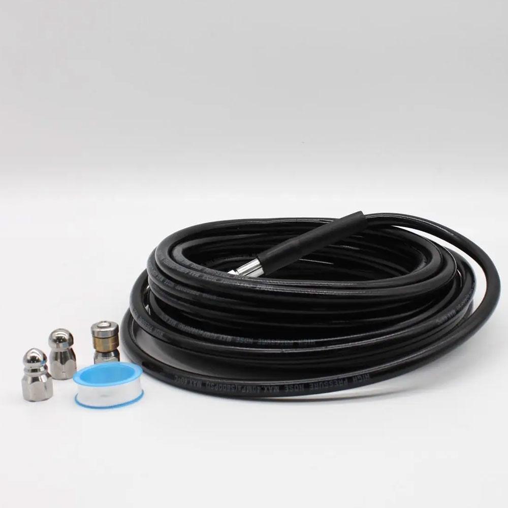 Шланг для очищення каналізації 10м + 3 насадки, 5000PSI, Чорний / Каналізаційний шланг / Шланг для каналізації