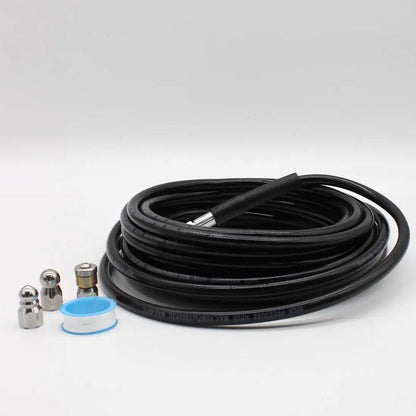 Шланг для очищення каналізації 10м + 3 насадки, 5000PSI, Чорний / Каналізаційний шланг / Шланг для каналізації