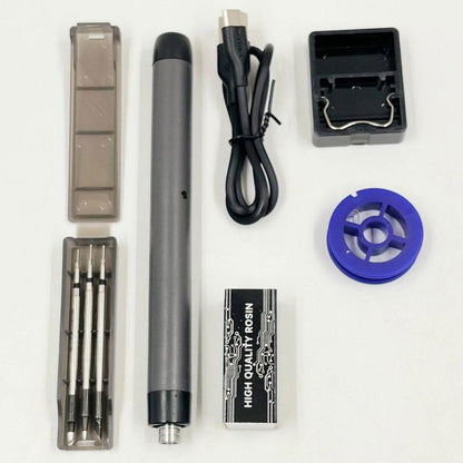 Акумуляторний паяльник з дисплеєм від USB + 3 жала та кейс, C200S G, Чорний / Бездротовий паяльник для мікросхем