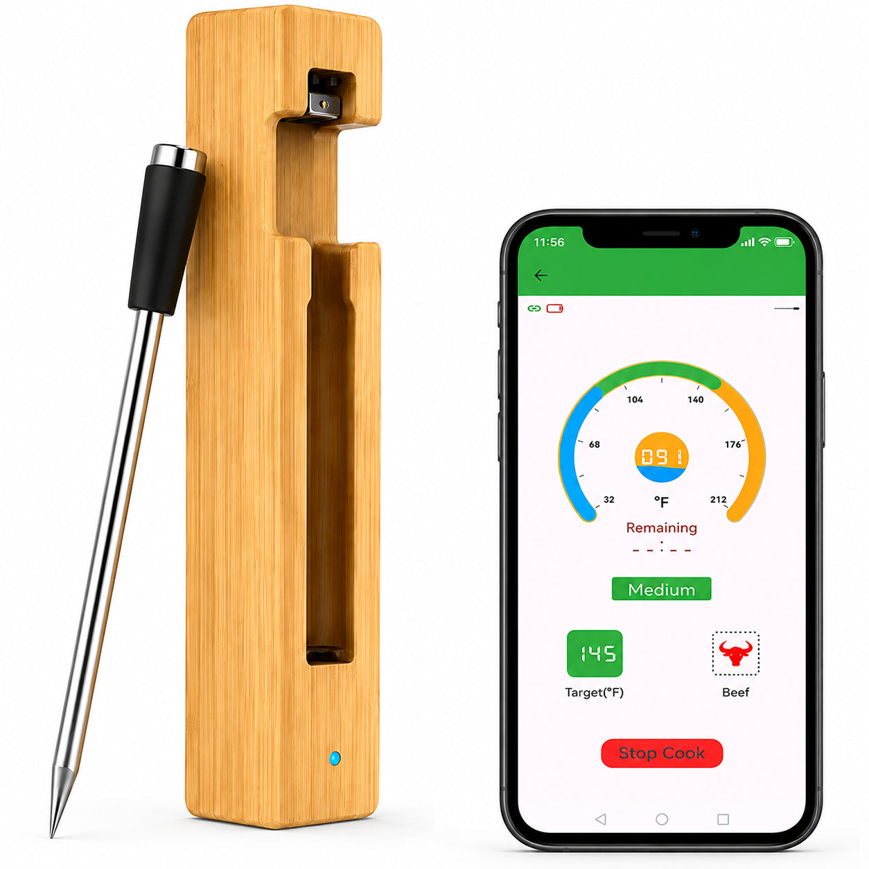 Кухонний термометр для м'яса Bluetooth, до 100°C, від USB / Кулінарний термометр / Харчовий термометр