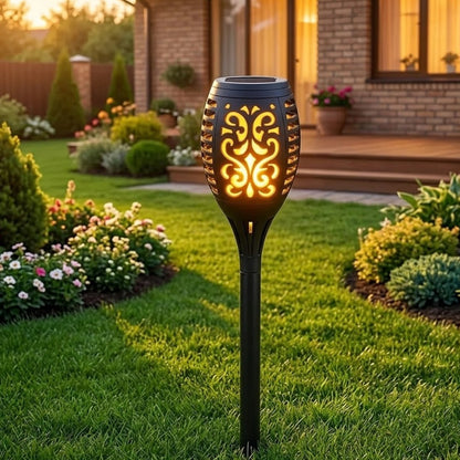 Садовий ліхтар на сонячній батареї 52см, 96LED, Solar flame, Теплий Білий / Декоративний світильник для саду / Ліхтар факел