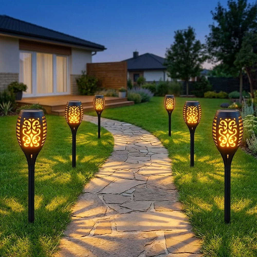 Садовий ліхтар на сонячній батареї 52см, 96LED, Solar flame, Теплий Білий / Декоративний світильник для саду / Ліхтар факел
