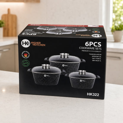 Набір каструль з антипригарним покриттям, 3шт, Higher Kitchen HK-322, Червоні / Набір посуду / Каструлі з кришками