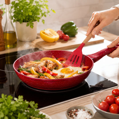 Набір кухонного посуду, 17 предметів, з гранітним покриттям, Higher Kitchen HK-316, Червоний / Набір каструль зі сковорідкою