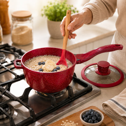 Набір кухонного посуду, 17 предметів, з гранітним покриттям, Higher Kitchen HK-316, Червоний / Набір каструль зі сковорідкою