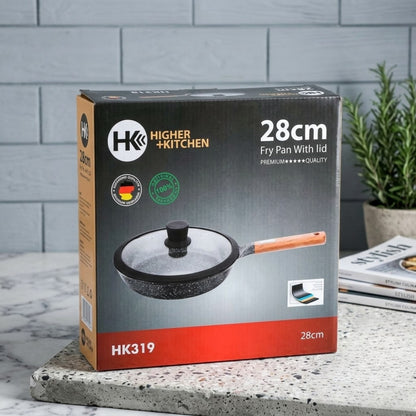 Сковорідка антипригарна, 28 см, Чорна / Сковорідка для кухні / Кухонна сковорода / Сковорідка з кришкою