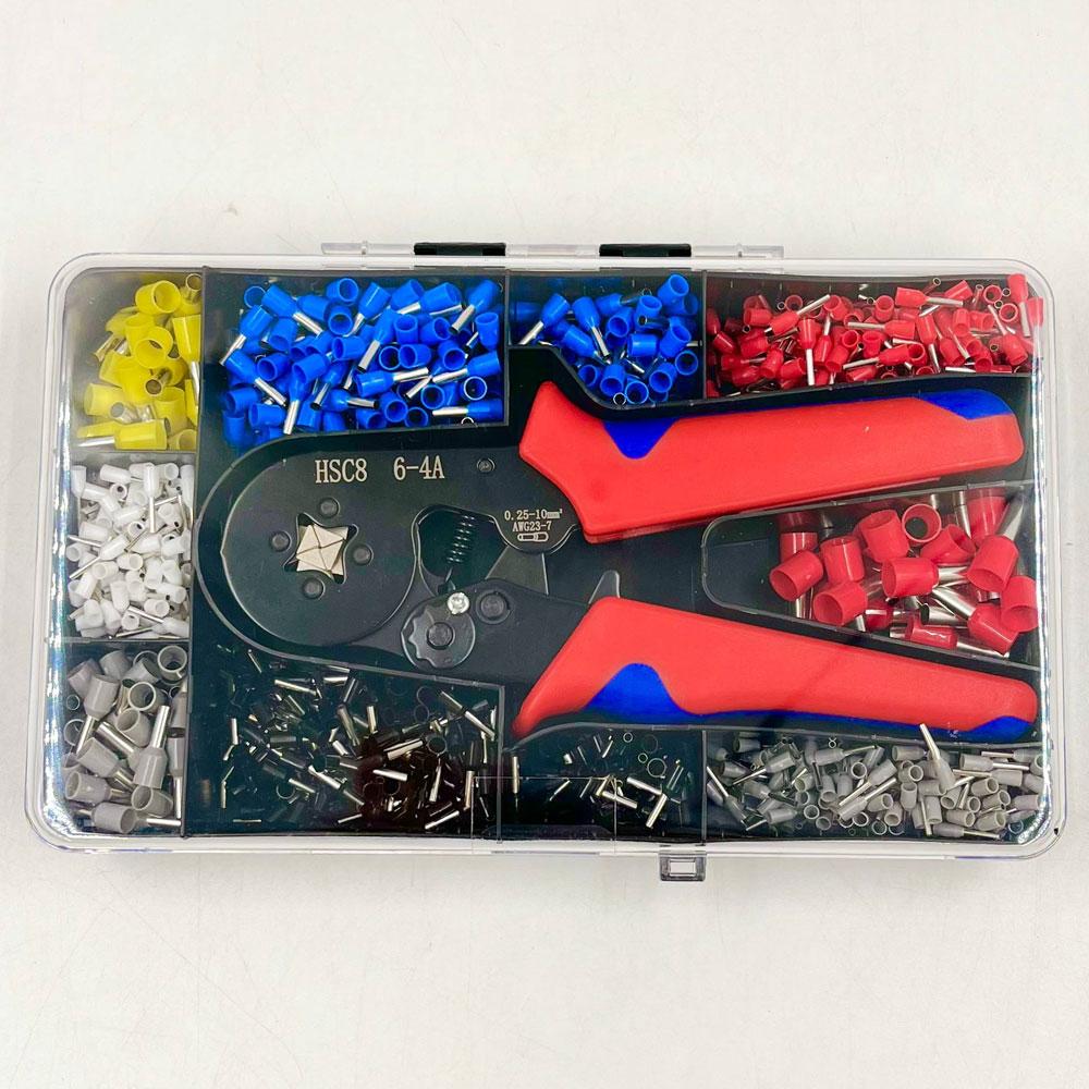 Кримпер для обтиску наконечників + 2000шт клем (0,25-6мм) HSC8 6-6, Червоний / Кліщі для обтиску / Щипці для проводів