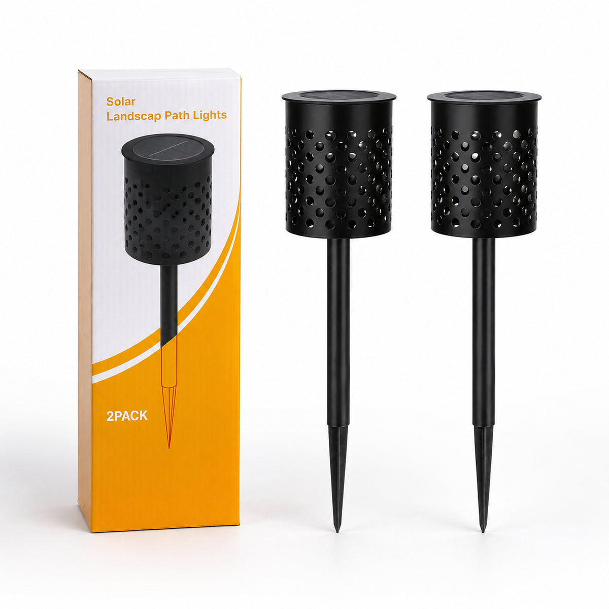 2 шт Садовий сонячний світильник, 45х9 см, LED, 5W, 500 лм, Чорний / Світильник для доріжок / Вуличний ліхтар з візерунком