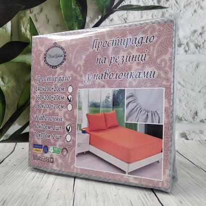 Простирадло на гумці 200х160+20см та 2 наволочки 70х50см, бязь, Тет-а-тет, Коричнева смужка / Комплект постільної білизни бавовна